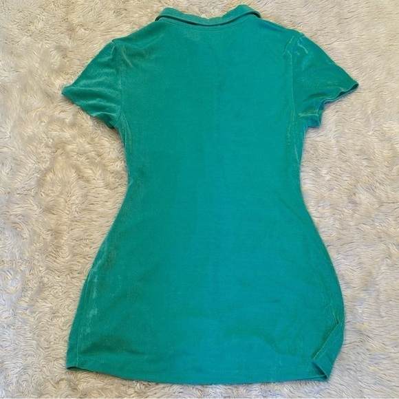 With Jean Alexa Mini Dress in Juicy Green Ruched Button Down - Size Large - Picture 7 of 9
